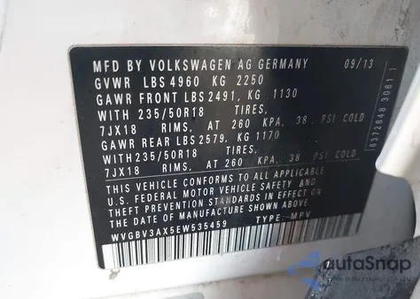 2014 Volkswagen Tiguan Sel from USA, damaged, VIN WVGBV3AX5EW535459